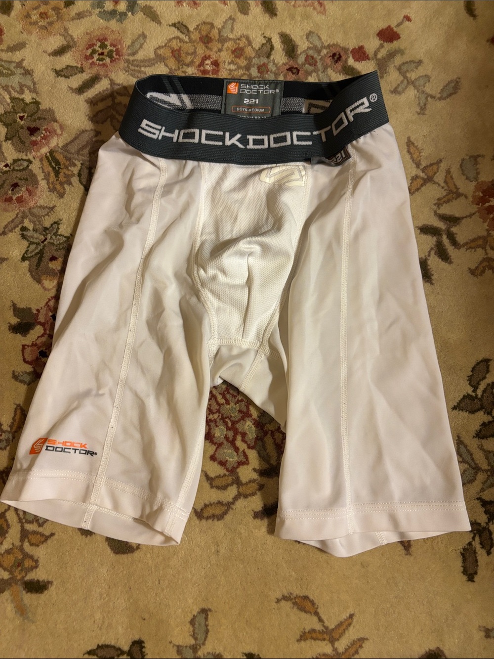 Boy’s Shock Doctor White Compression Shorts with Support